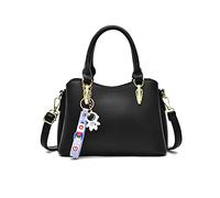 NICOLE & DORIS Women Handbags Fashion Top Handle Bags Small Shoulder Bags 3 Compartment Handbag PU Leather Crossbody Bag with Cute Pendant Black