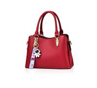 NICOLE & DORIS Women Handbags Fashion Top Handle Bags Small Shoulder Bags 3 Compartment Handbag PU Leather Crossbody Bag with Cute Pendant Wine Red