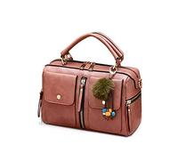 NICOLE&DORIS Women Handbags Pompon Bag Fashion Style Zipper Shoulder Bag Ladies Tote Crossbody Bag PU Leather Small Square Bag Dark pink