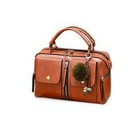 NICOLE&DORIS Women Handbags Pompon Bag Fashion Style Zipper Shoulder Bag Ladies Tote Crossbody Bag PU Leather Small Square Bag Brown