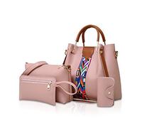 NICOLE&DORIS Women Handbags Shoulder Bags 4 Pcs Handbags for Ladies Top-Handles Crossbody Bags Purse Wallet Pink