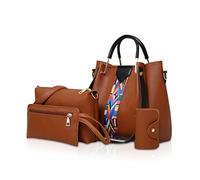 NICOLE&DORIS Women Handbags Shoulder bags 4 Pcs handbags for ladies Top-Handles crossbody bags purse wallet Brown