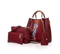 NICOLE&DORIS Women Handbags Shoulder bags 4 Pcs handbags for ladies Top-Handles crossbody bags purse wallet red