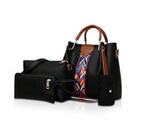 NICOLE&DORIS Women Handbags Shoulder bags 4 Pcs handbags for ladies Top-Handles crossbody bags purse wallet Black
