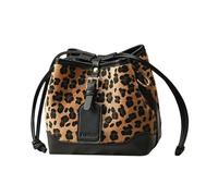 NICOLE & DORIS Women Handbags Small Bucket Bag Ladies Shoulder Bags Crossbody PU Leather Satchel Top Handle Bag with 2 Shoulder Straps Plush Leopard