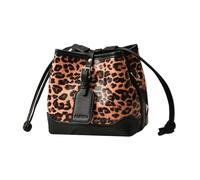 NICOLE & DORIS Women Handbags Small Bucket Bag Ladies Shoulder Bags Crossbody PU Leather Satchel Top Handle Bag with 2 Shoulder Straps Dark Leopard