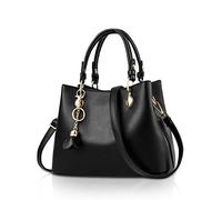 NICOLE & DORIS Women Handbags Small Chic Designer Faux Leather Bag Top-handle Working Bag with Cute Metal Tassel Pendant Long Shoulder Strap Black