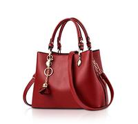 NICOLE & DORIS Women Handbags Small Chic Designer Faux Leather Bag Top-handle Working Bag with Cute Metal Tassel Pendant Long Shoulder Strap Red Wine