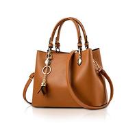 NICOLE & DORIS Women Handbags Small Chic Designer Faux Leather Bag Top-Handle Working Bag with Cute Metal Tassel Pendant Long Shoulder Strap Brown