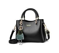 NICOLE&DORIS Women Handbags with Multiple Pockets Shoulder Bag PU Leather Messenger Bag Ladies Tote Bag Top Handle Bag with Fashion Pendant Black