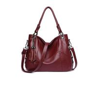 NICOLE & DORIS Women Large Handbag Tassel Tote Bag Multi Pocket Shoulder Bag Soft PU Leather Crossbody Bag Hobo Bags for Work Shopping Travel Burgundy