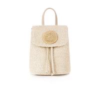 NICOLE & DORIS Women Straw Backpack Woven Backpacks Handbag Boho Backpack Casual Daypack Rattan Backpack Flap Shoulder Bag Woven Backpack for Beach Holiday Cream
