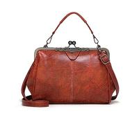 NICOLE & DORIS Women Top Handle Bag Elegant Handbag Shoulder Bags Kiss Lock Clutch Purses Bag Vintage Crossbody Bags Soft PU Leather Satchel Brown
