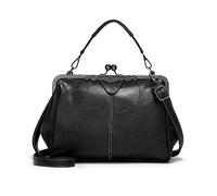 NICOLE & DORIS Women Top Handle Bag Elegant Handbag Shoulder Bags Kiss Lock Clutch Purses Bag Vintage Crossbody Bags Soft PU Leather Satchel Black