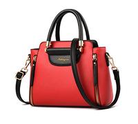 NICOLE & DORIS Women Top Handle Bag Elegant Handbags Contrast Color Shoulder Bags PU Leather Small Crossbody Bag Satchel Bag for Casual Daily Red