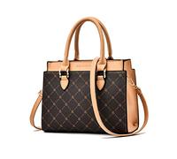 NICOLE & DORIS Women Top Handle Bag Ladies Handbag Crossbody Bag Classic Printed Shoulder Bag PU Leather Tote Bag Purses Work Bag Daily Use Apricot