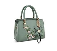 NICOLE & DORIS Women Top Handle Bags Small Handbags with Embroidery Flowers Designer Shoulder Bags PU Leather Crossbody Bag Satchel Green