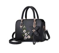 NICOLE & DORIS Women Top Handle Bags Small Handbags with Embroidery Flowers Designer Shoulder Bags PU Leather Crossbody Bag Satchel Black