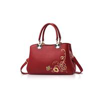 NICOLE&DORIS Women Top Handle Handbags Retro Crossbody Bag Ladies Fashion Shoulder Bag Purse Tote Embroidery Wine Red flower