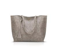 NICOLE&DORIS Women Tote Bag PU Leather Handbag Shoulder Bag Fashion Large Handbag Gray