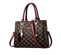 NICOLE & DORIS Women Tote Handbag Designer Top Handle Bag Printed Shoulder Bag PU Leather Ladies Crossbody Bag Work Bag Classic Handbags with Pendant Burgundy