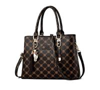 NICOLE & DORIS Women Tote Handbag Designer Top Handle Bag Printed Shoulder Bag PU Leather Ladies Crossbody Bag Work Bag Classic Handbags with Pendant Coffee