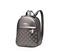 NICOLE&DORIS Womens Backpack Fashion Rucksack Ladies Shoulder Bag with Rivet Lightweight Lattice Casual Daypack PU Leather Silver grey