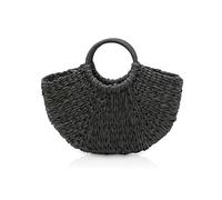 NICOLE & DORIS Women's Black Boho Straw Handbag, Large Capacity, Top Handle & Shoulder Strap, 39cm*10cm*20cm