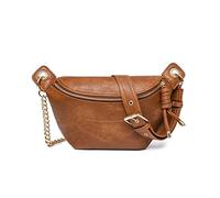 NICOLE & DORIS Women's Brown Vintage Crossbody Bag with Chain Strap, Small, Soft PU Leather, 3 Pockets, Convertible Strap