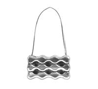 NICOLE & DORIS Women's Clutch Evening Party Handbag - Silver Patent Leather Top Handle Bag with Phone Compartment