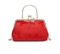 NICOLE & DORIS Women's Elegant Clutch Handbag, Red, 23cm*8cm*15cm, Multiple Occasions, Magnetic Lock, Velvet & Silk with Rhinestones