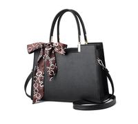 NICOLE & DORIS Women's Elegant Handbag - Ladies Tote Top Handle Crossbody Designer Shoulder PU Leather Work Satchel With Ribbon - Black