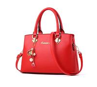 NICOLE & DORIS Women's Elegant Red Tote Bag, 30cm*12cm*21cm, Top Handle, Cross Body, Shoulder Bag, PU Leather, Water Repellent, 12-Month Warranty