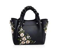 NICOLE & DORIS Women's Embroidered Casual Handbag Tote Bag Faux Leather Shoulder Bag with Braided Handles