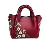 NICOLE & DORIS Women's Embroidered Casual Handbag Tote Bag Faux Leather Shoulder Bag with Braided Handles