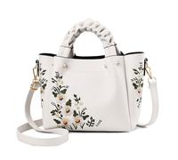 NICOLE & DORIS Women's Embroidered Casual Handbag Tote Bag Faux Leather Shoulder Bag with Braided Handles
