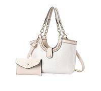 NICOLE & DORIS Women's Hand Bags Fashion Shoulder Bags Sequin Handbag and Purse Set 2 Pcs Tote Bag PU Leather Top Handle Bag Crossbody Bag for Shopping Work Travel Beige