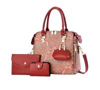 NICOLE & DORIS Womens Handbag and Purse Set Embroidered Top Handle Bag | Small Shoulder Bags PU Leather Crossbody Bag 2 PCS Tote Bag Burgundy