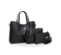 NICOLE&DORIS Women's Handbag Set Purse Handbags 3 Pcs Tote Handbag+Crossbody Bags + Wristlet,Crocodile Bag Women Black