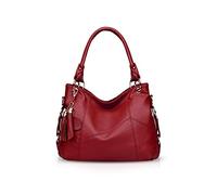 NICOLE & DORIS Women's Handbag Shoulder Bag Leather Tote Bag with Tassel, wine red, L, Handbag