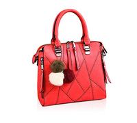 NICOLE & DORIS Womens Handbag Shoulder Bag Vintage Rhombus Texture Tote Bags PU Leather Top Handle Bags Ladies Cross Body Bags for Work Shopping Red