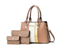 NICOLE & DORIS Womens Handbags and Purse Set Medium Tote Bag 3 in 1 Handbag Patent Leather Top Handle Bag Colourful Shoulder Bags Crossbody Bag for Work Travel Shopping Khaki