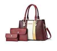 NICOLE & DORIS Womens Handbags and Purse Set Medium Tote Bag 3 in 1 Handbag Patent Leather Top Handle Bag Colourful Shoulder Bags Crossbody Bag for Work Travel Shopping Wine Red