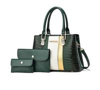 NICOLE & DORIS Womens Handbags and Purse Set Medium Tote Bag 3 in 1 Handbag Patent Leather Top Handle Bag Colourful Shoulder Bags Crossbody Bag for Work Travel Shopping Green