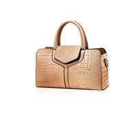 NICOLE & DORIS Women's Khaki Crocodile Print PU Leather Satchel Tote Handbag, 30cm*11cm*17cm, 5 Compartments, Waterproof, 12 Month Warranty