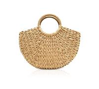 NICOLE & DORIS Women's Khaki Solid Straw Beach Handbag, Summer, 39cm x 10cm x 20cm, Top Handle, Shoulder Strap, Lightweight, Waterproof, 12-Month Warranty