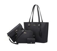 NICOLE & DORIS Womens Large Tote Bags 4 Pcs Handbag Shopper Bags Multifunctional Shoulder Bags PU Leather Crossbody Bags Ladies Set Bag for Shopping Work Travel Black