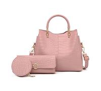 NICOLE & DORIS Womens Multi Purpose Handbag Set - 3 Pcs Tote Bags with Wallet & Coin Purse - Pink Crocodile Print PU Leather Ladies Work Shoulder Bags