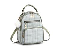 NICOLE & DORIS Women's Small Backpack Fashion Plaid Rucksack 3 in 1 | Convertible Shoulder Crossbody Bag PU Leather Handbag with Pom-Pom Daypack for School Work Travel Green