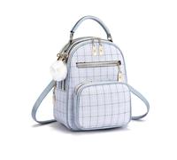 NICOLE & DORIS Women's Small Backpack Fashion Plaid Rucksack 3 in 1 | Convertible Shoulder Crossbody Bag PU Leather Handbag with Pom-Pom Daypack for School Work Travel Blue